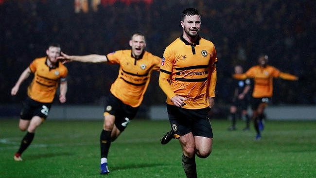 Newport County's Padraig Amond celebrates scoring their second goal - FA Cup Fourth Round Replay - Newport County v Middlesbrough - Rodney Parade, Newport, Britain - February 5, 2019. (Photo: Action Images)