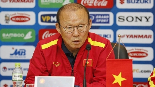 Vietnam U23s head coach Park Hang-seo addresses a press conference ahead of the Group K qualifying matches for the 2020 AFC U23 Championship in Hanoi on March 21.