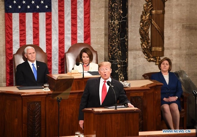 US President Donald Trump speaks on Capitol Hill in Washington D.C., the United States, on February 5, 2019. (Photo: Xinhua)