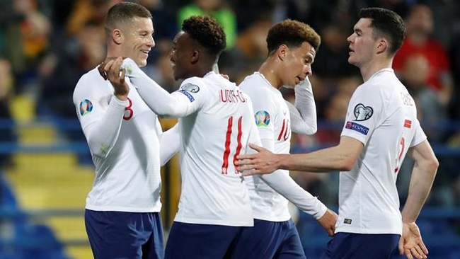 England's Ross Barkley (L) celebrates scoring their second goal with team mates - Euro 2020 Qualifier - Group A - Montenegro v England - Podgorica City Stadium, Podgorica, Montenegro - March 25, 2019. (Photo: Action Images via Reuters)