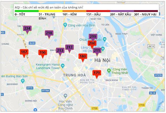 bản đồ ô nhiễm không khí hà nội