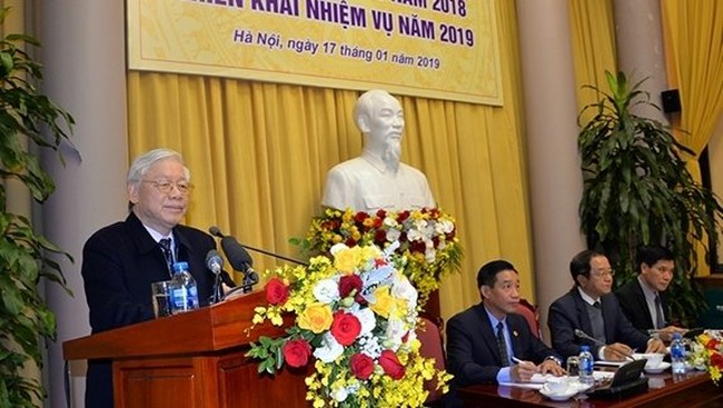 Party General Secretary and President Nguyen Phu Trong speaking at the conference (Photo: qdnd.vn)