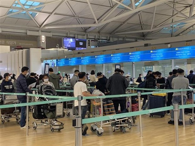 Vietnamese citizens line up at airport (Photo: VNA)