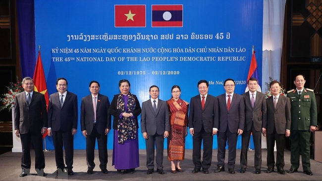 Vietnamese leaders at an event to mark the National Day of Laos