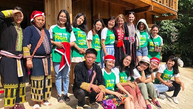 Bek and his partners at their volunteer programme in Ta Phin village in Lao Cai province.