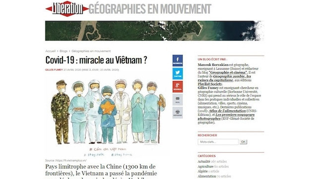 The French Liberation Newspaper runs an article entitled ‘COVID-19: Miracle in Vietnam’ on April 23.