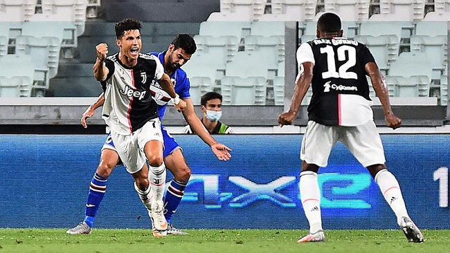 Juventus' Cristiano Ronaldo celebrates scoring their first goal, as play resumes behind closed doors following the outbreak of the coronavirus disease. (Photo: Reuters)