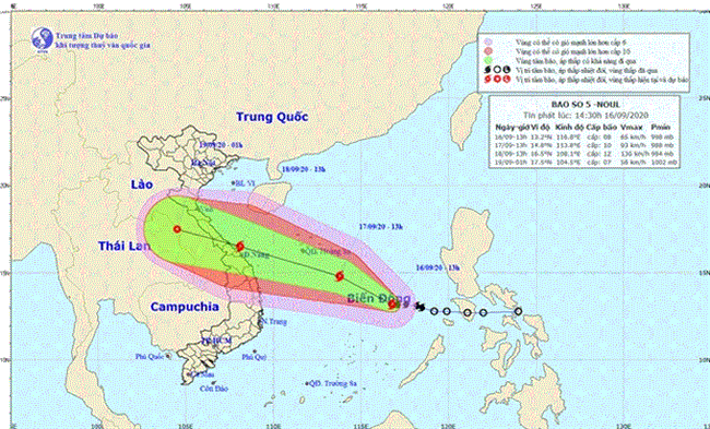 The fifth storm to enter the East Sea this year is heading to the central region of Vietnam. (Photo: kttv.gov.vn)