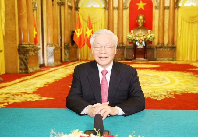 Party General Secretary and State President Nguyen Phu Trong in the video message to the High-level General Debate of the 75th session of the UN General Assembly. (Photo: VNA)