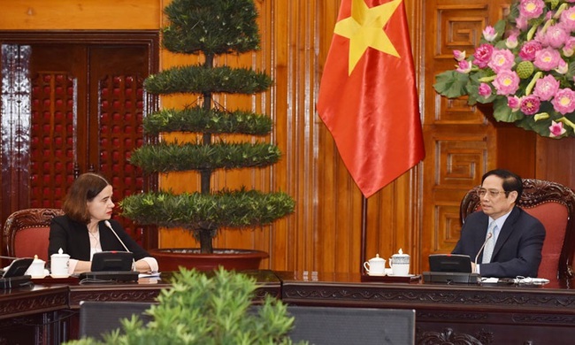Prime Minister Pham Minh Chinh (R) receives Australian Ambassador to Vietnam Robyn Mudie (Photo: NDO/Tran Hai))