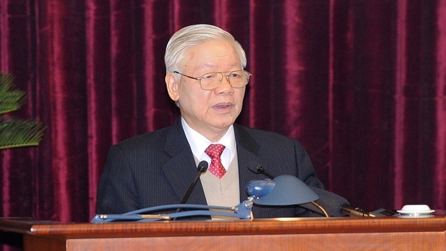 Party General Secretary and President Nguyen Phu Trong speaking at the 15th plenum of the 12th Party Central Committee.