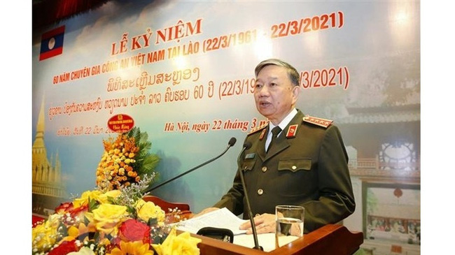 Politburo member, Minister of Public Security General To Lam addresses the event. (Photo: VNA)