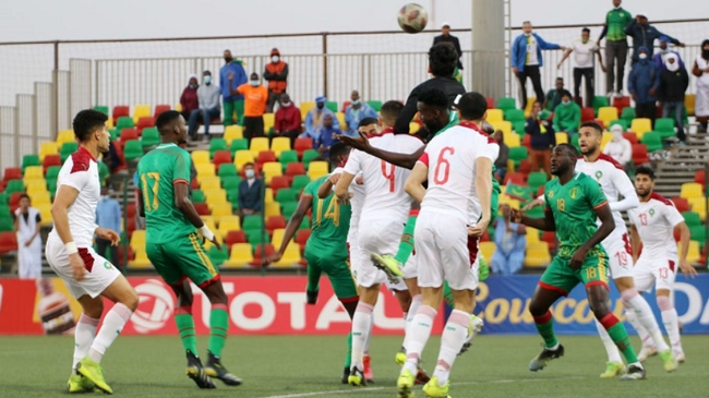 Players of Mauritania and Morocco in action. (Photo: cafonline)