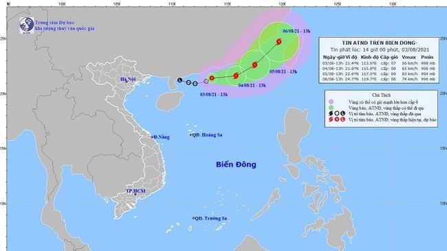 The location and path of the tropical depression. (Photo: nchmf.gov.vn)