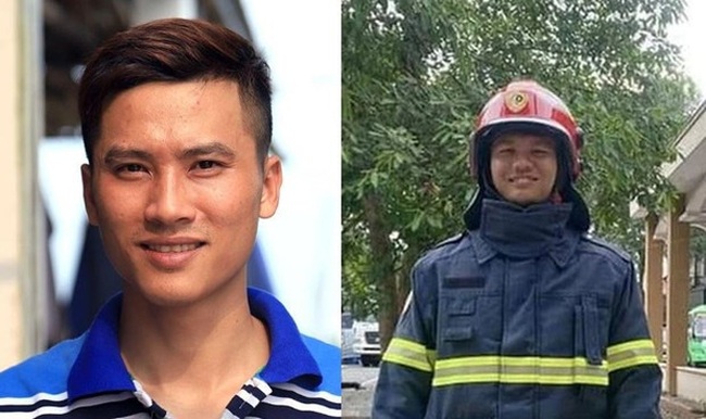 Nguyen Duc Chinh (L) and Captain Thai Ngo Hieu have been praised for saving lives. (Photo: congly.vn)