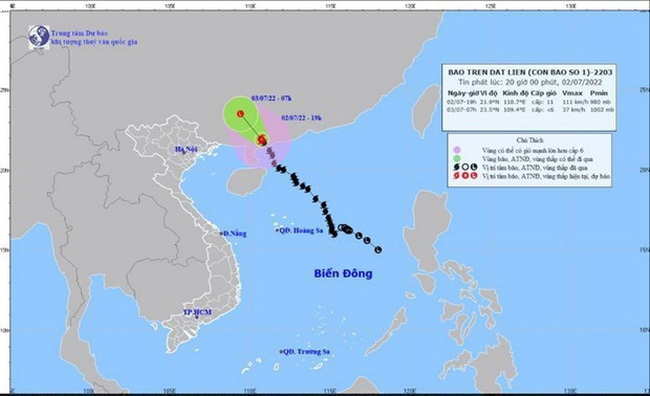 Typhoon Chaba weakens into a tropical depression on July 3 morning. (Photo: NCHMF)