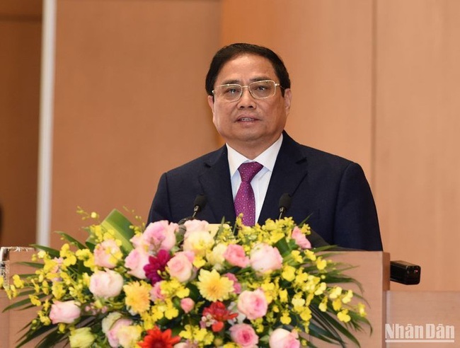 PM Pham Minh Chinh speaks at the event. (Photo: Tran Hai)