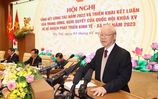 Party General Secretary Nguyen Phu Trong speaks at the conference. (Photo: VNA)
