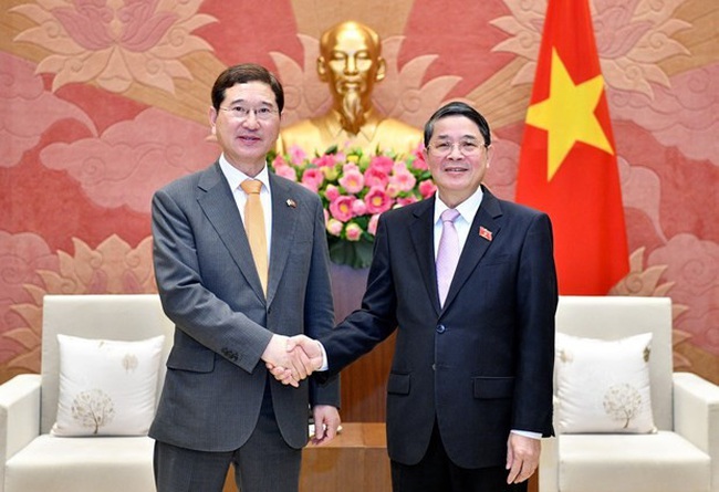 Vice Chairman of the Vietnamese National Assembly Nguyen Duc Hai (right) and Kim Hak-yong, member of the RoK NA and former President of the -Vietnam Friendship Parliamentarians' Group. (Photo: VNA)