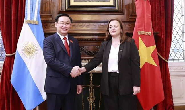 National Assembly Chairman Vuong Dinh Hue (L) and President of the Chamber of Deputies of Argentina Cecilia Moreau (Photo: VNA)