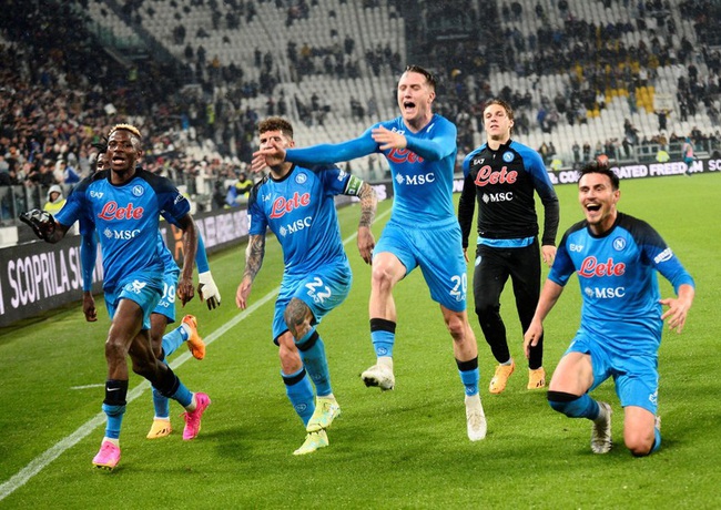 Napoli players celebrate after the match - Serie A - Juventus v Napoli - Allianz Stadium, Turin, Italy - April 23, 2023. (Photo: Reuters)