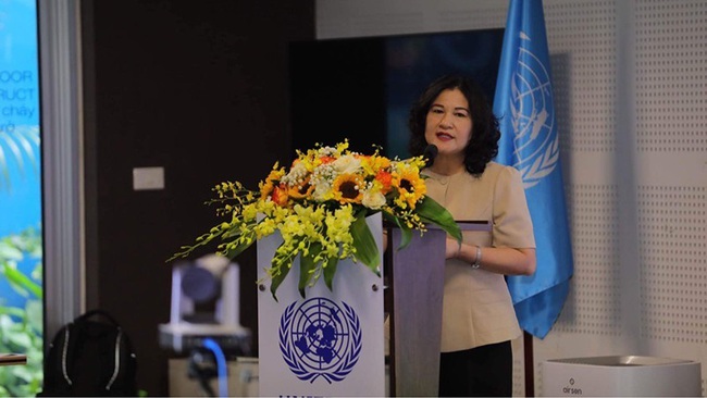 Deputy Minister of Labour, Invalids and Social Affairs Nguyen Thi Ha speaks at the event.