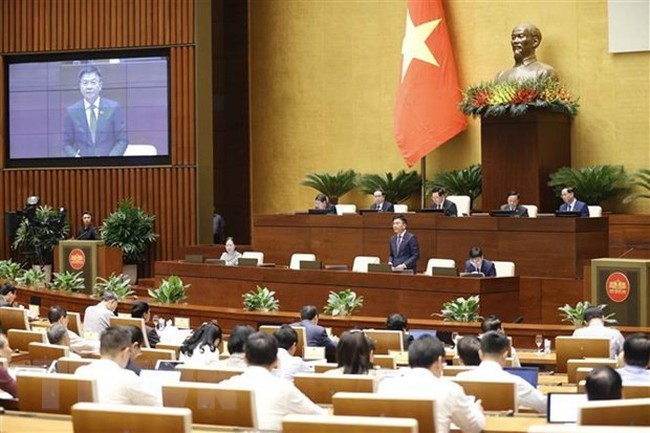 Minister of Justice Le Thanh Long speaks at NA Standing Committee's 25th plenary session (Photo: VNA)
