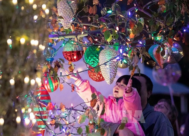 A girl watches Christmas decorations at a community in San Carlos, California, the US. (Photo: Xinhua/VNA)