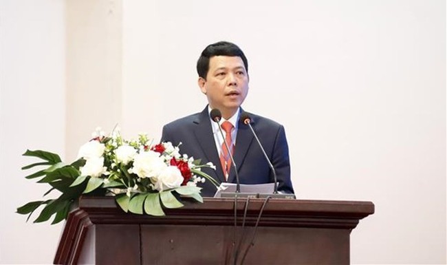 Director of the MPI’s Foreign Investment Agency Vu Van Chung speaks at the conference held in Attapeu province of Laos on February 27. (Photo: VNA)