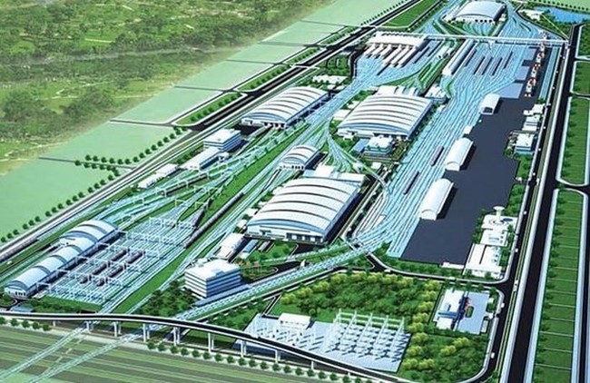 A graphic design of the Ngoc Hoi railway station complex.