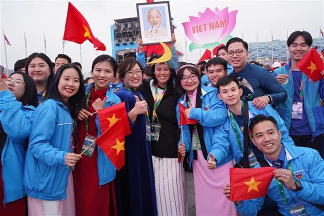 The Vietnamese youth delegation at the World Youth Festival 2024 in Russia (Photo: VNA)