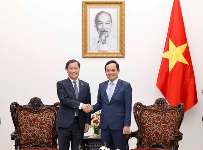 Deputy Prime Minister Tran Luu Quang (R) hosts JICA Executive Senior Vice President Yamada Junichi in Hanoi on March 26 (Photo: VNA)