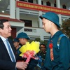 Young Vietnamese people sent off for military services