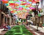 Thú vị con đường với những chiếc ô rực rỡ tại Bồ Đào Nha