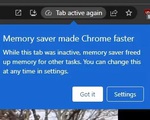 Trình duyệt Chrome có thêm tính năng tiết kiệm pin và bộ nhớ