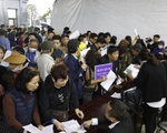 Người dân đội mưa, xếp hàng chờ xét xử vụ án Tân Hoàng Minh