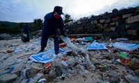 Collecting trash on Tri Nguyen Island