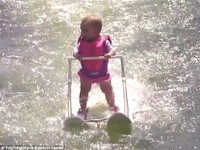 Chuyện lạ: Bé 6 tháng tuổi lướt ván điêu luyện