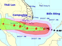 Tin bão khẩn cấp: Khoảng tối và đêm 25/12, bão số 16 sẽ đi vào đất liền các tỉnh từ Bà Rịa-Vũng Tàu đến Cà Mau