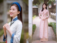 Lương Thanh đẹp mảnh mai trong áo dài Tết của Hoa hậu Ngọc Hân
