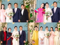 Sao Việt diện đồng loạt áo dài dự đám cưới Hoa hậu Ngọc Hân