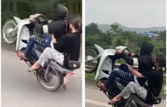 Nhóm thanh thiếu niên đi xe máy bốc đầu trên cao tốc, quay clip đăng lên mạng