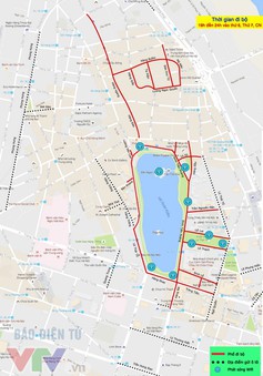 Bản đồ phố đi bộ, điểm trông giữ xe, điểm phát wifi quanh hồ Hoàn Kiếm