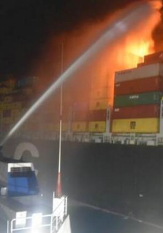 Cháy tàu hàng cỡ lớn trên lộ trình Singapore - Ai Cập