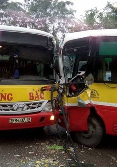 Nghệ An: 2 xe bus đấu đầu, tài xế mắc kẹt trên ghế lái