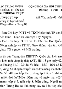 Các tỉnh/TP ven biển từ Thanh Hoá đến Bình Thuận và Tây Nguyên chủ động ứng phó với áp thấp