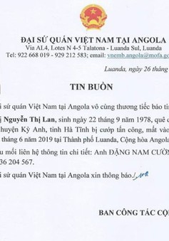 Một công dân quê Hà Tĩnh bị bắn chết tại Angola