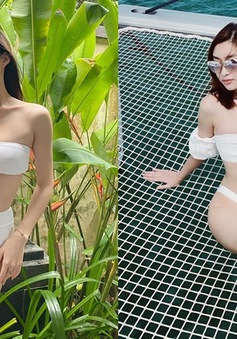 Hiếm hoi khoe ảnh bikini, bộ đôi Hoa hậu "song Linh" tình cờ cùng chọn màu trắng
