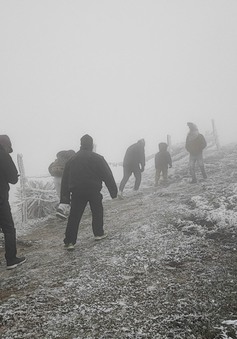 Du khách chờ "săn" tuyết trên đỉnh Mẫu Sơn