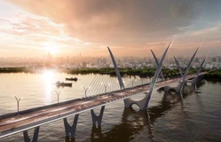 Hình ảnh thiết kế cầu Thượng Cát " Cánh chim hòa bình" bắc qua sông Hồng